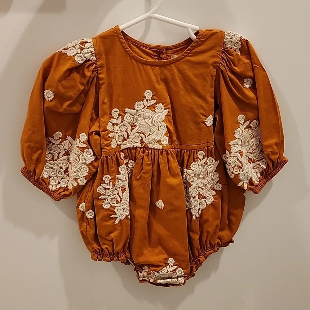 Embroidered Rust Kids One Piece - Picture 1 of 5